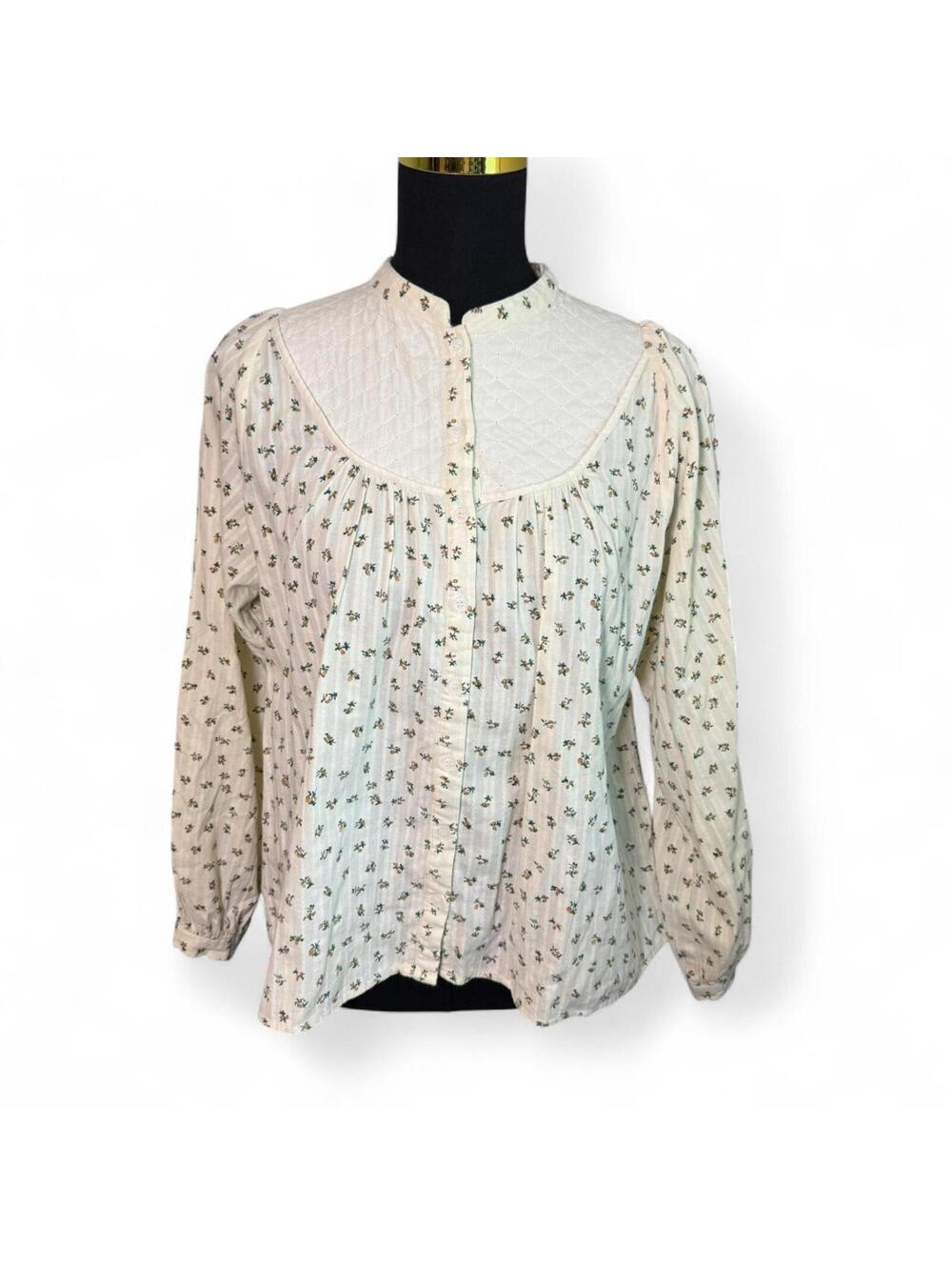 Rochelle Behrens The Shirt Cream Floral Print Prairie Blouse sz Medium